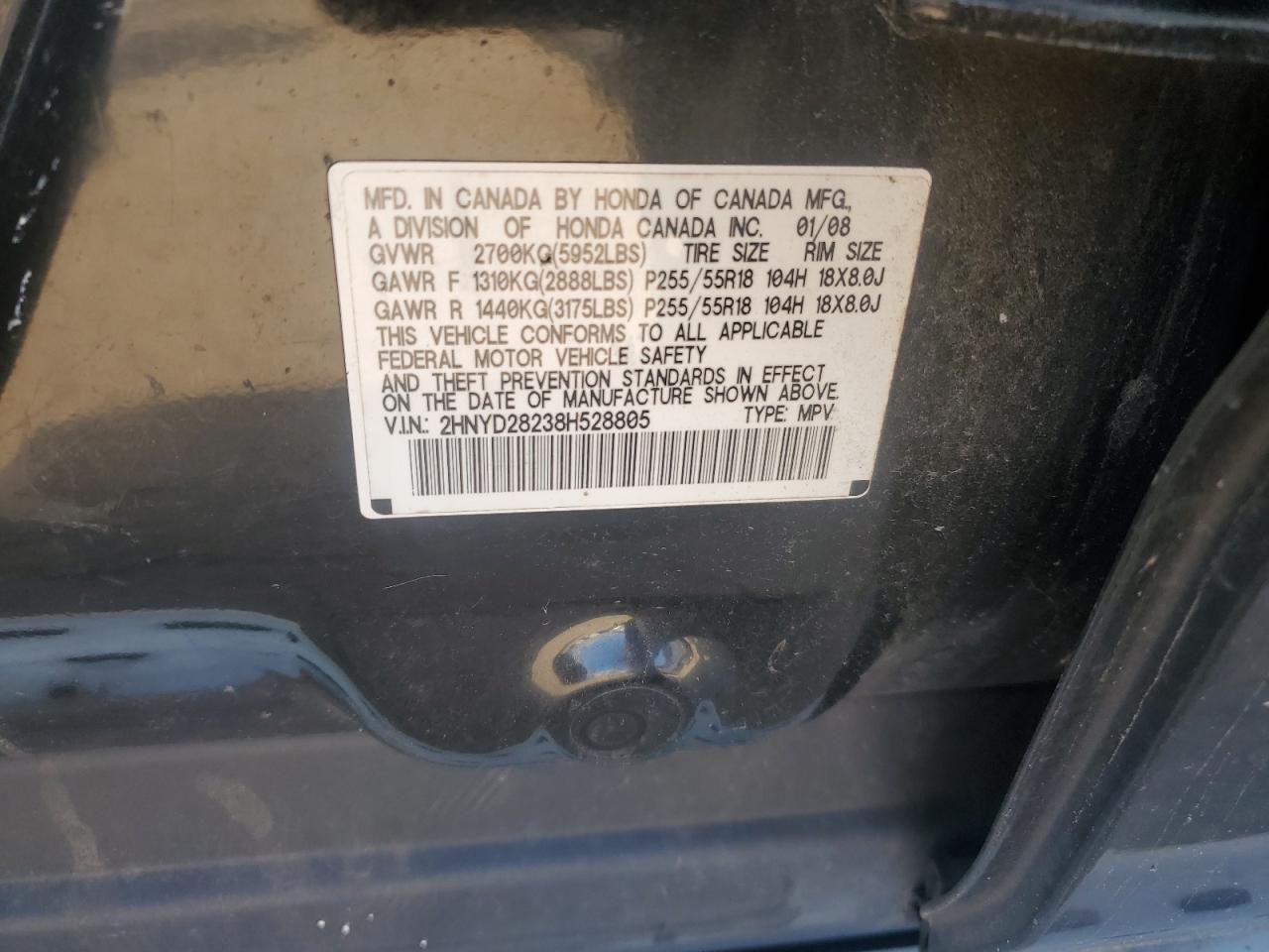 2008 Acura Mdx VIN: 2HNYD28238H528805 Lot: 93688385