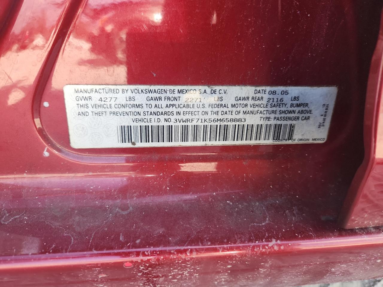 2006 Volkswagen Jetta 2.5 VIN: 3VWRF71K56M658883 Lot: 92442065