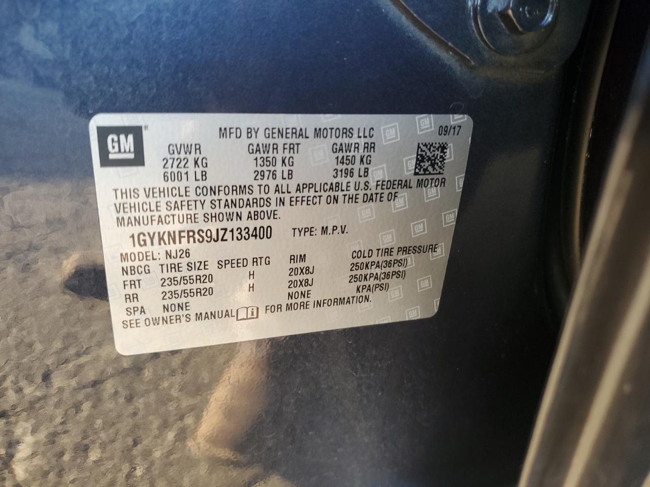 2018 Cadillac Xt5 Premium Luxury VIN: 1GYKNFRS9JZ133400 Lot: 92900095