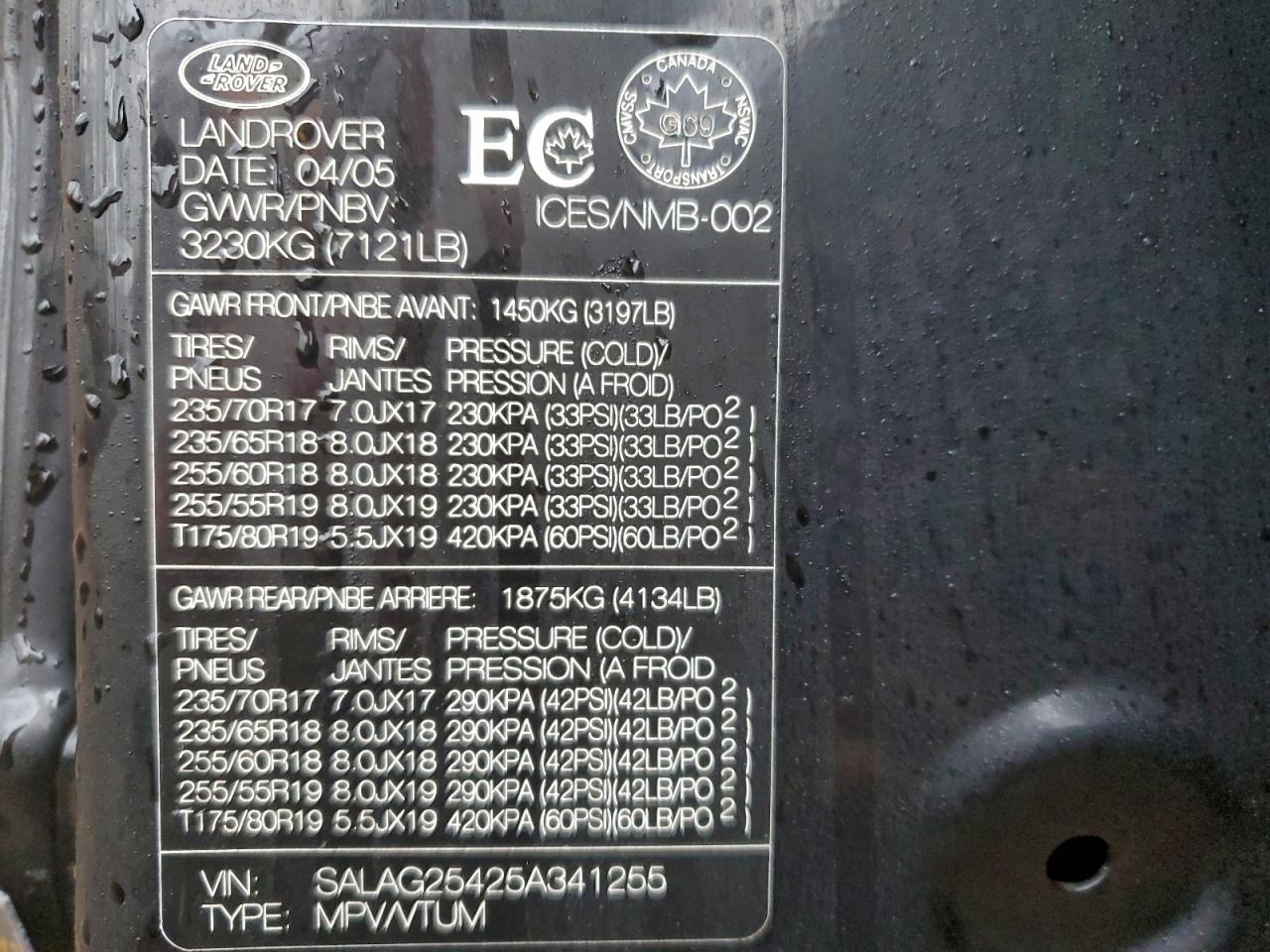 2005 Land Rover Lr3 Hse VIN: SALAG25425A341255 Lot: 94345115