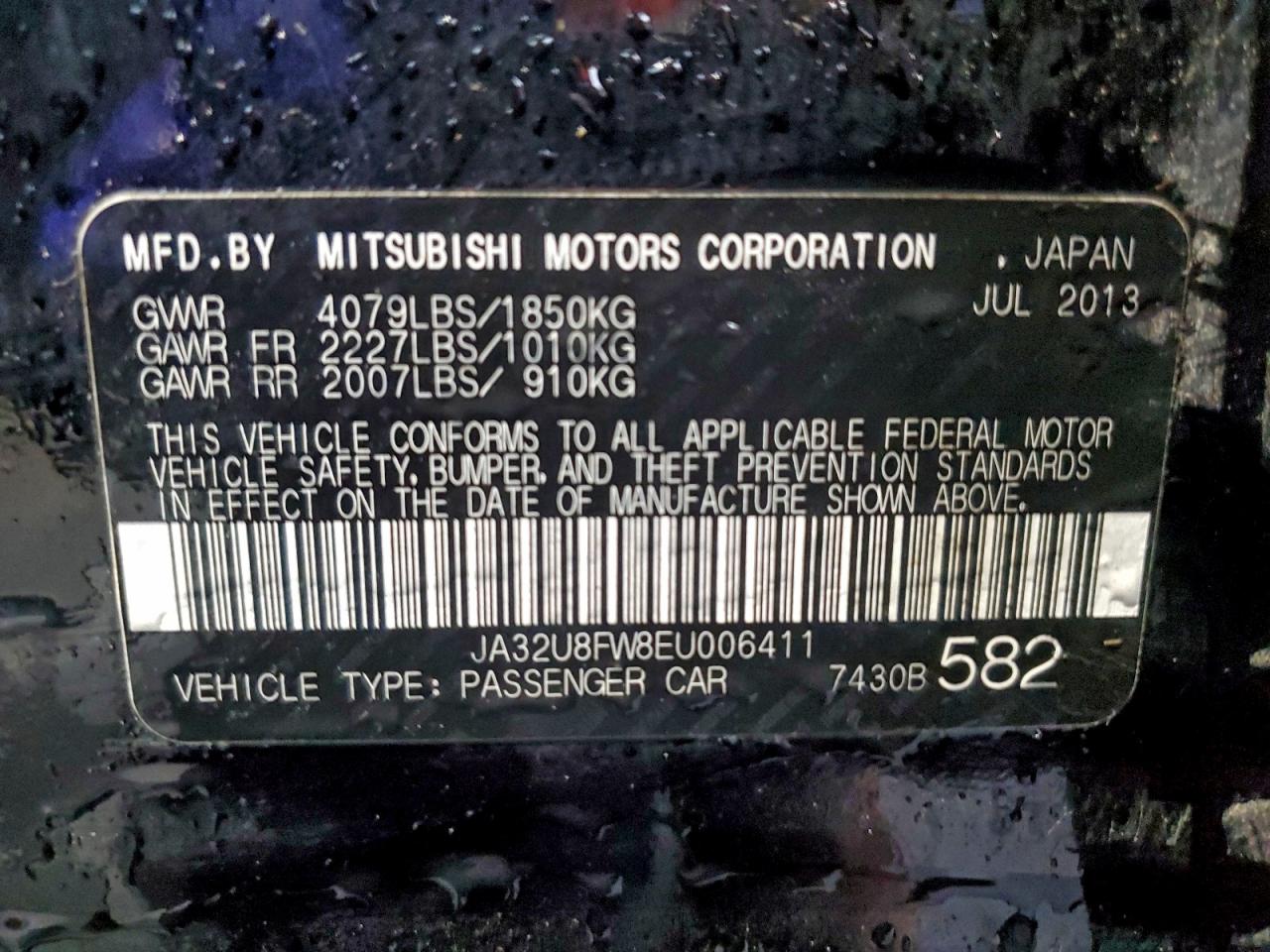 2014 Mitsubishi Lancer Gt VIN: JA32U8FW8EU006411 Lot: 94633565