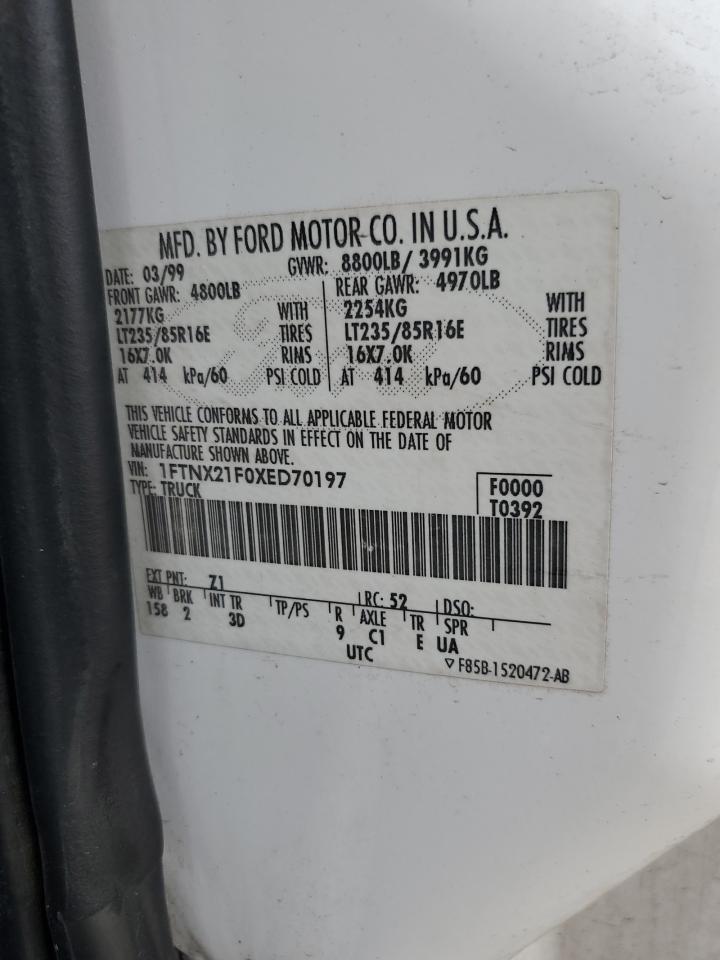 1999 Ford F250 Super Duty VIN: 1FTNX21F0XED70197 Lot: 89439555