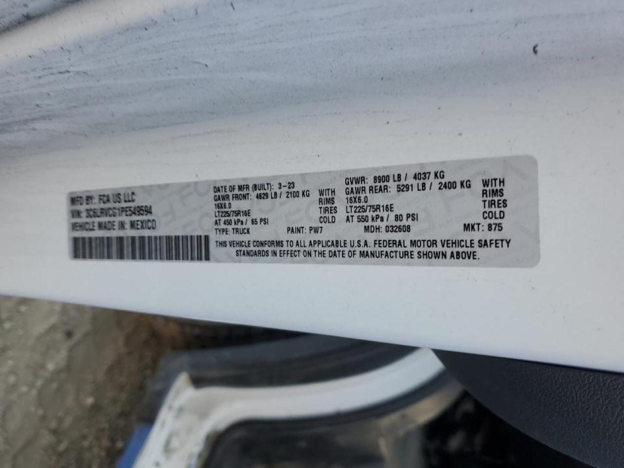 2023 Ram Promaster 2500 Delivery Van VIN: 3C6LRVCG1PE549594 Lot: 90646715