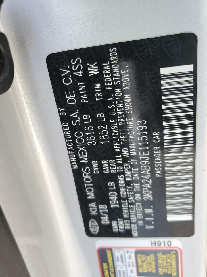 2018 Kia Rio Lx VIN: 3KPA24AB9JE115193 Lot: 90355145