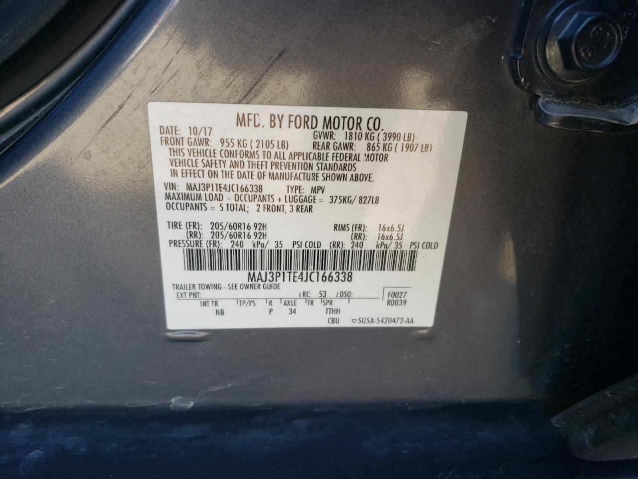 2018 Ford Ecosport Se VIN: MAJ3P1TE4JC166338 Lot: 91487955