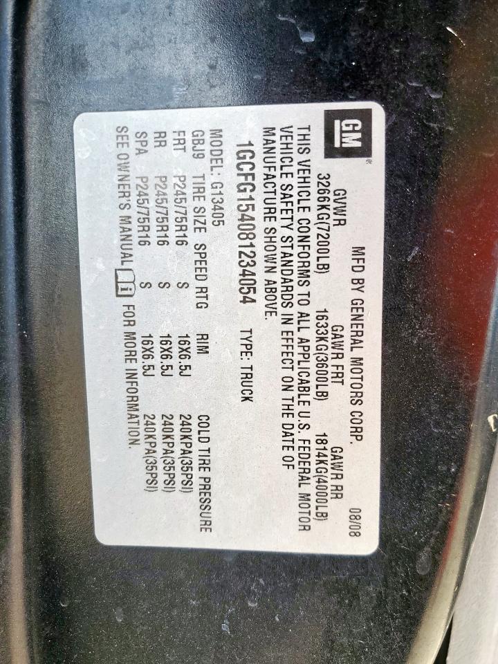 2008 Chevrolet Express G1500 VIN: 1GCFG154081234054 Lot: 92218735