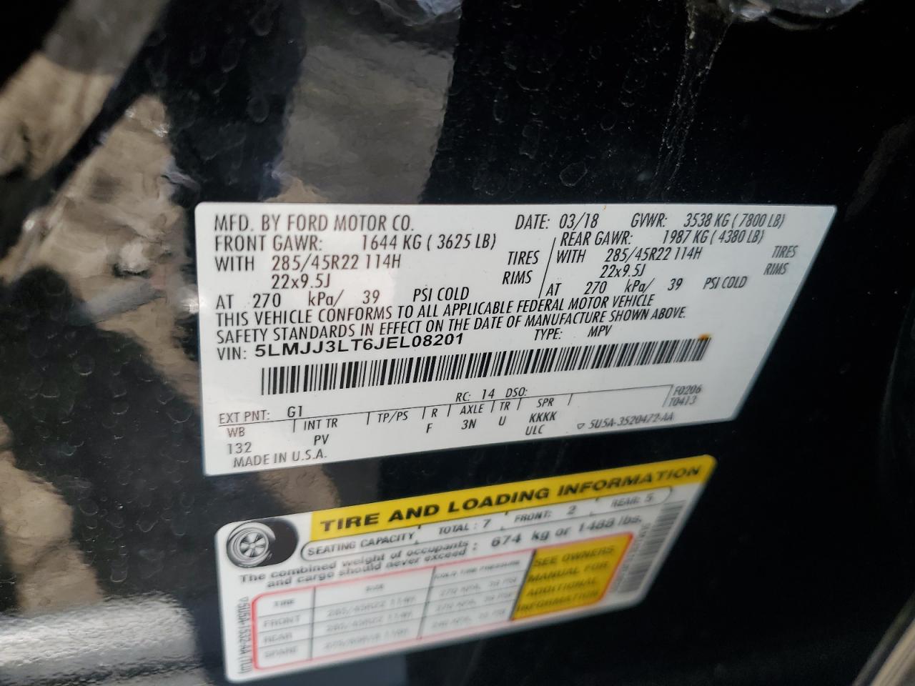 2018 Lincoln Navigator L Reserve VIN: 5LMJJ3LT6JEL08201 Lot: 90924815