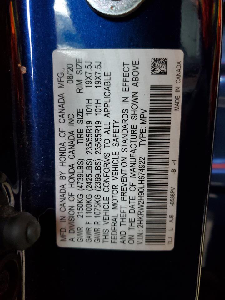 2020 Honda Cr-V Touring VIN: 2HKRW2H90LH674922 Lot: 92282775