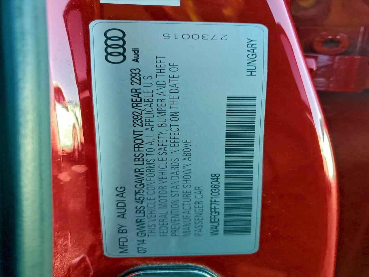 2015 Audi A3 Premium Plus VIN: WAUEFGFF7F1036048 Lot: 94283785