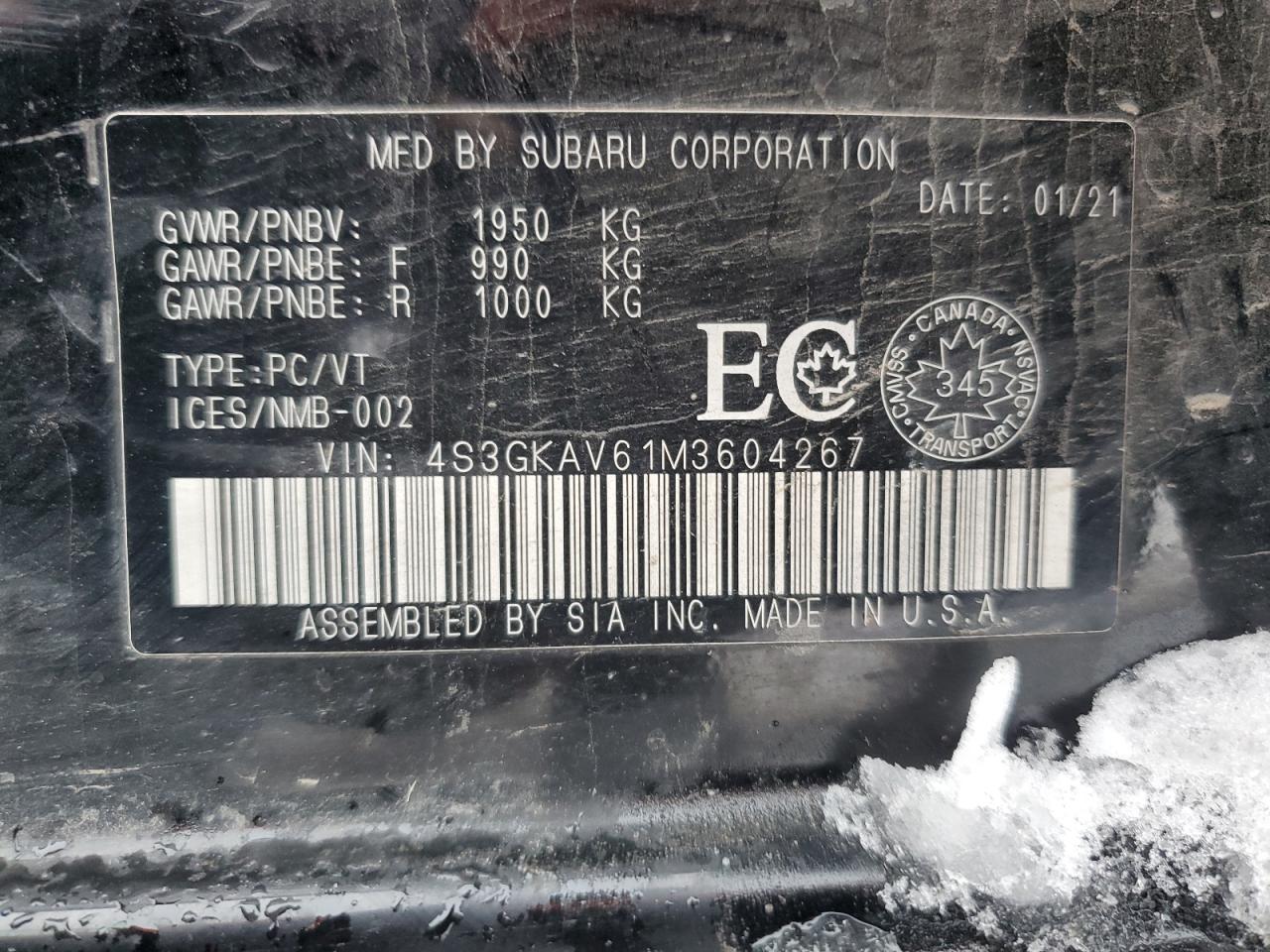 2021 Subaru Impreza Premium VIN: 4S3GKAV61M3604267 Lot: 91262385