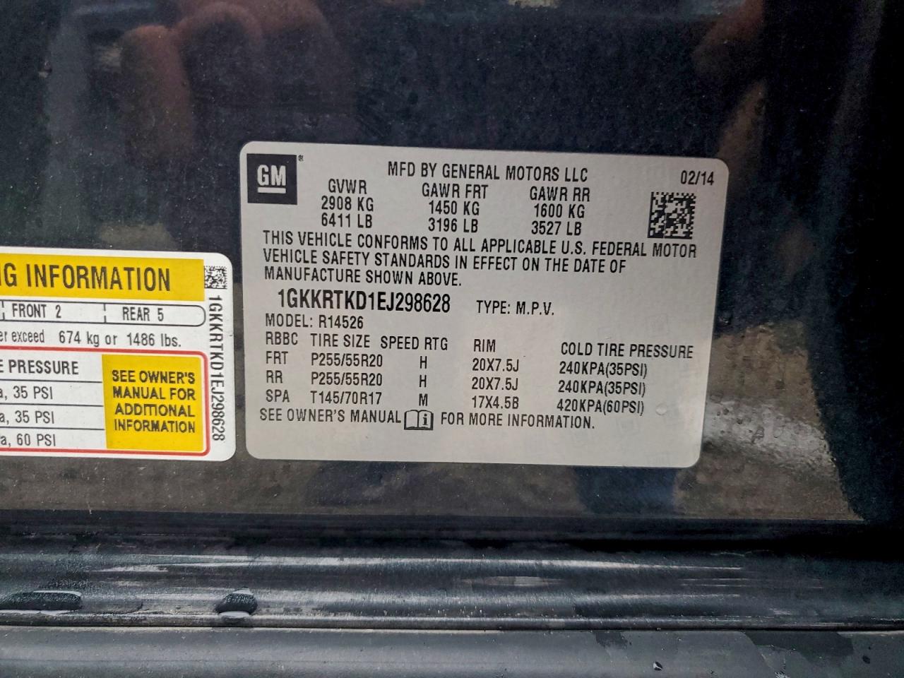 2014 GMC Acadia Denali VIN: 1GKKRTKD1EJ298628 Lot: 94371595