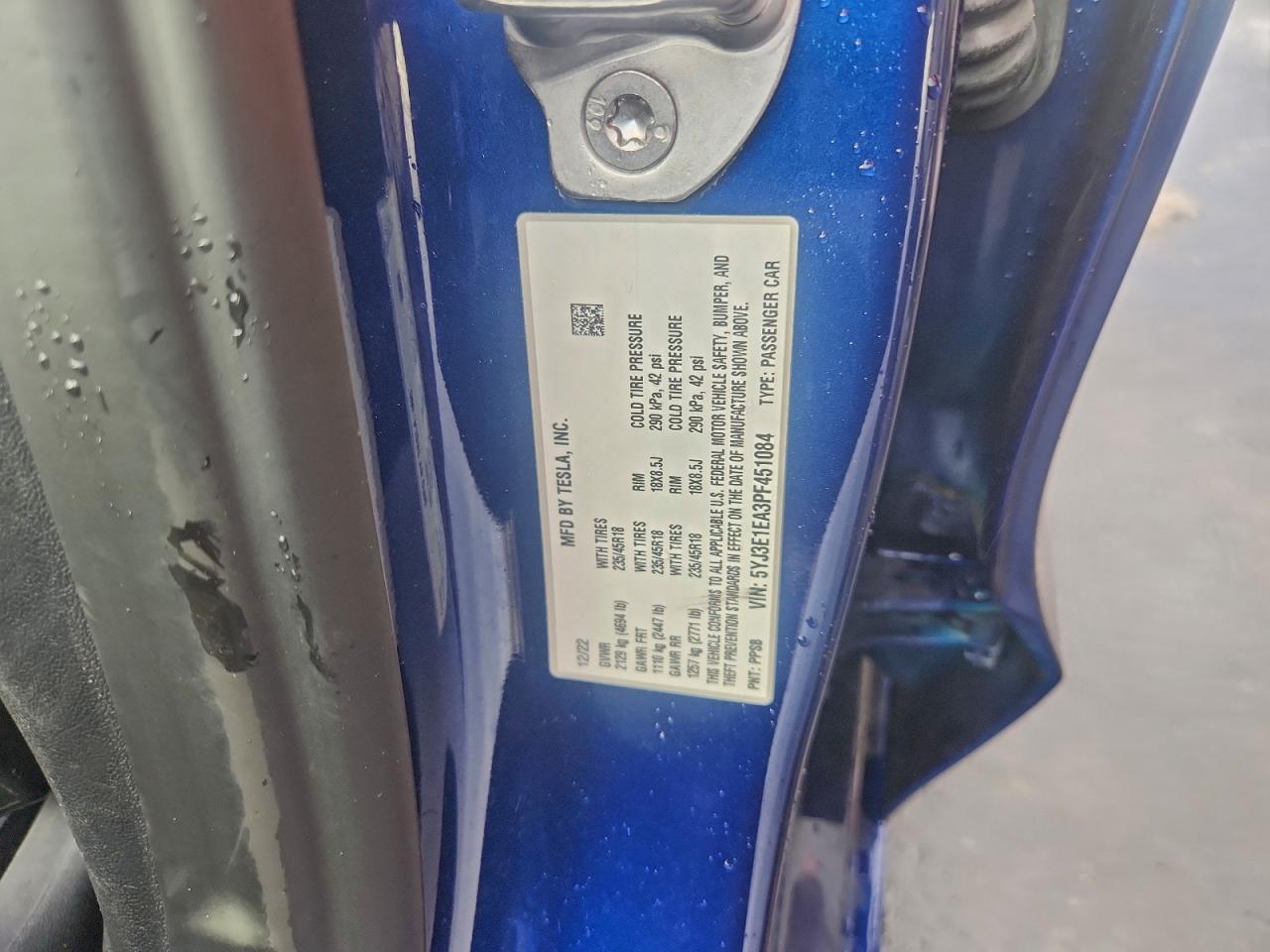 2023 Tesla Model 3 VIN: 5YJ3E1EA3PF451084 Lot: 94389585
