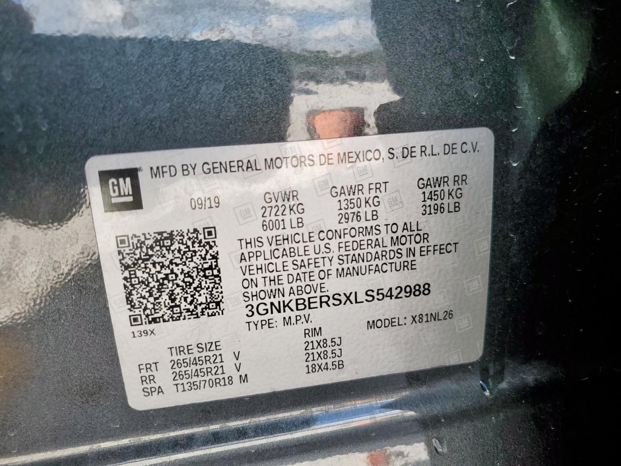 2020 Chevrolet Blazer Rs VIN: 3GNKBERSXLS542988 Lot: 92621065