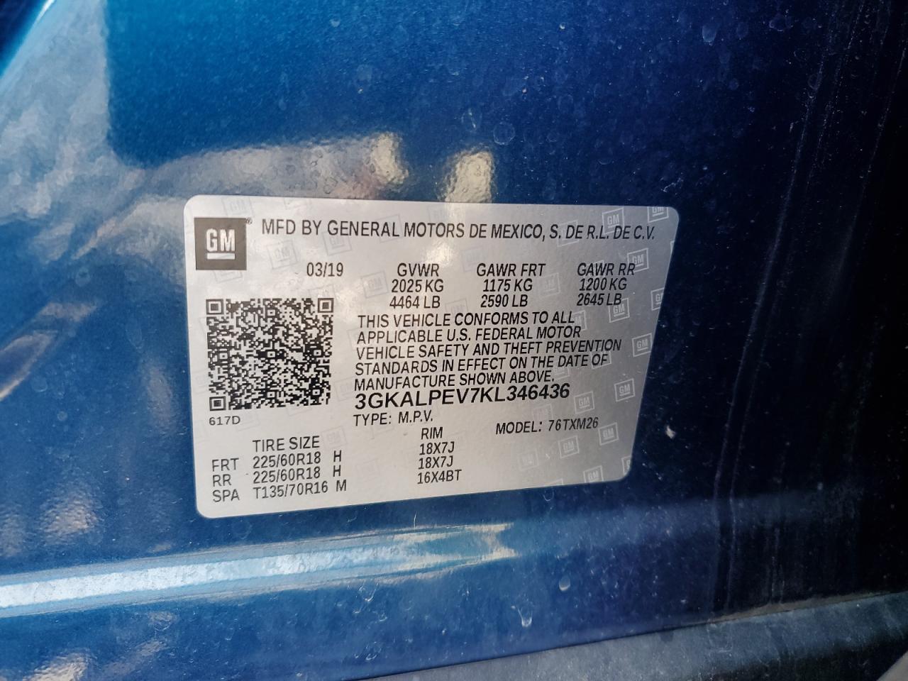 2019 GMC Terrain Slt VIN: 3GKALPEV7KL346436 Lot: 91296515