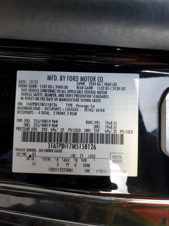 2021 Ford Mustang Gt VIN: 1FATP8FF7M5158126 Lot: 92890625