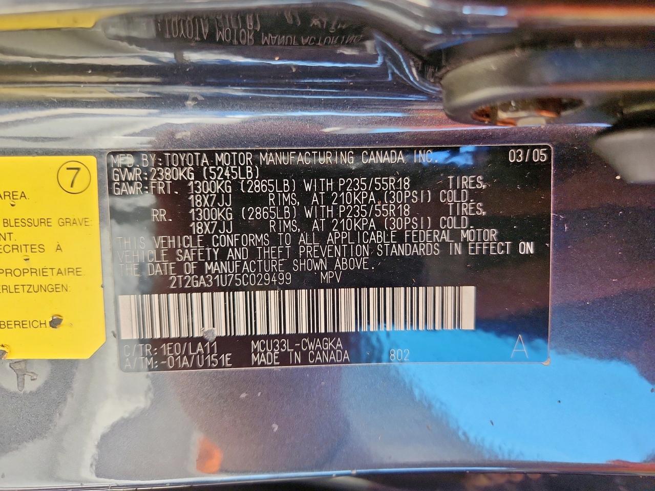 2005 Lexus Rx 330 VIN: 2T2GA31U75C029499 Lot: 91209455