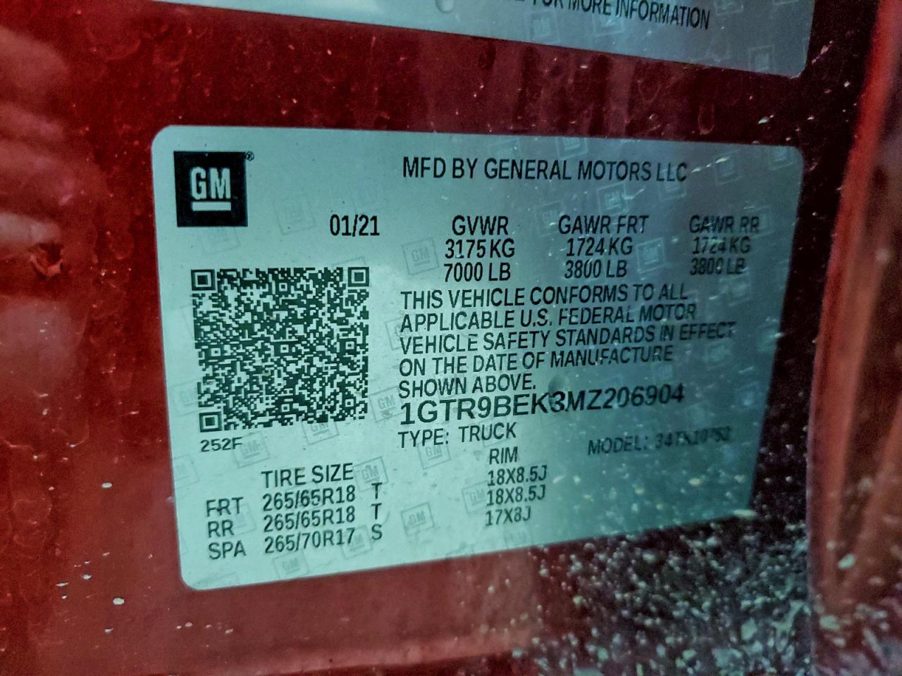 2021 GMC Sierra K1500 Sle VIN: 1GTR9BEK3MZ206904 Lot: 93510155