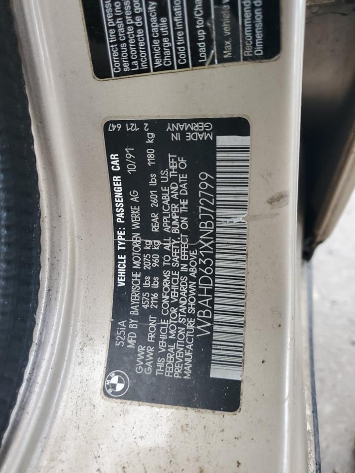 1992 BMW 525 I Automatic VIN: WBAHD631XNBJ72799 Lot: 91816185