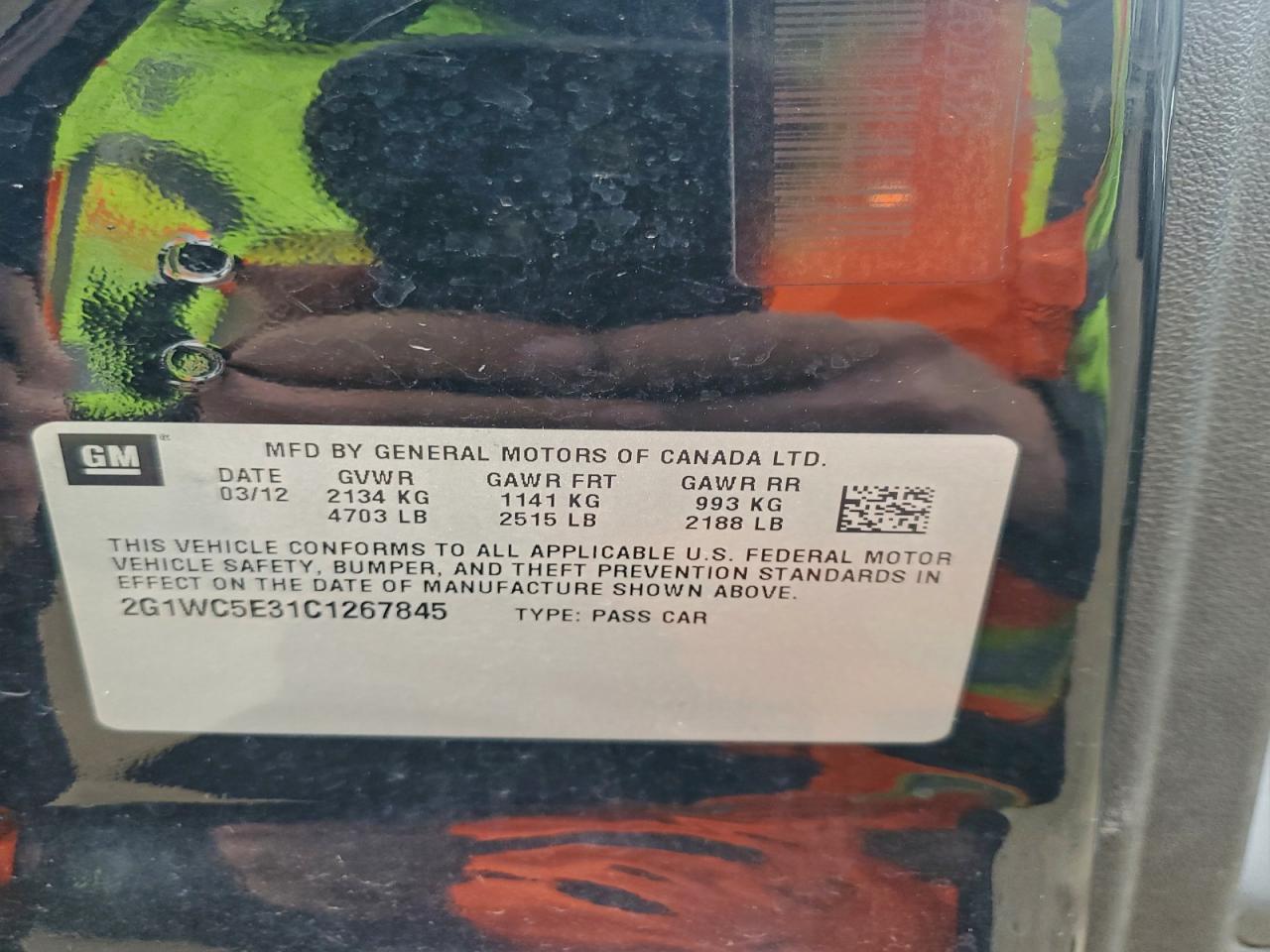 2012 Chevrolet Impala Ltz VIN: 2G1WC5E31C1267845 Lot: 94598135