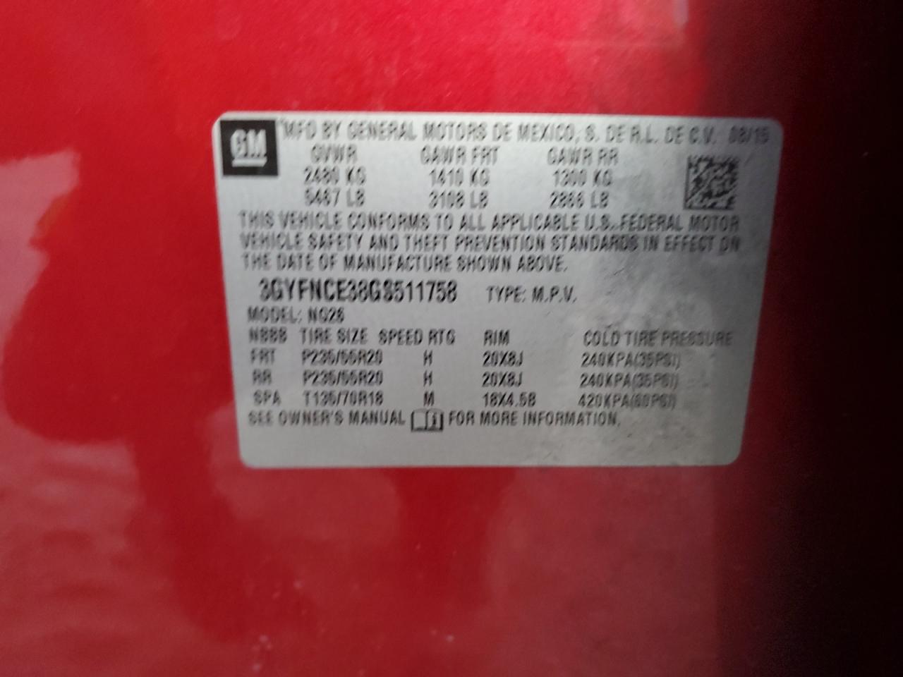 2016 Cadillac Srx Performance Collection VIN: 3GYFNCE38GS511758 Lot: 91382345