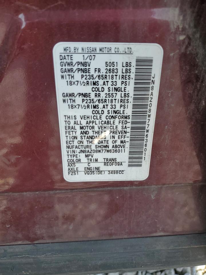 2007 Nissan Murano Sl VIN: JN8AZ08W77W636011 Lot: 93672145