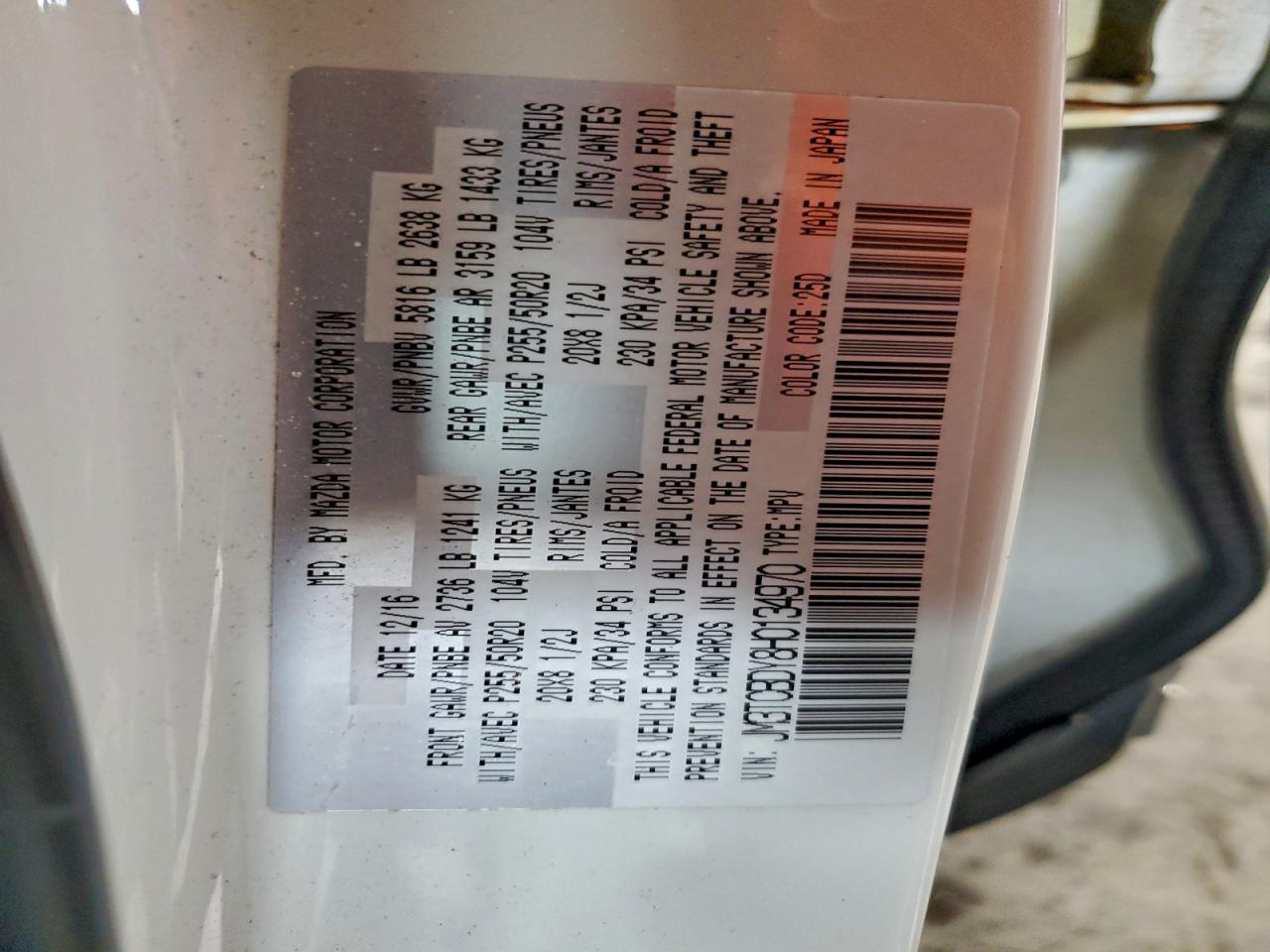 2017 Mazda Cx-9 Grand Touring VIN: JM3TCBDY8H0134970 Lot: 94492775