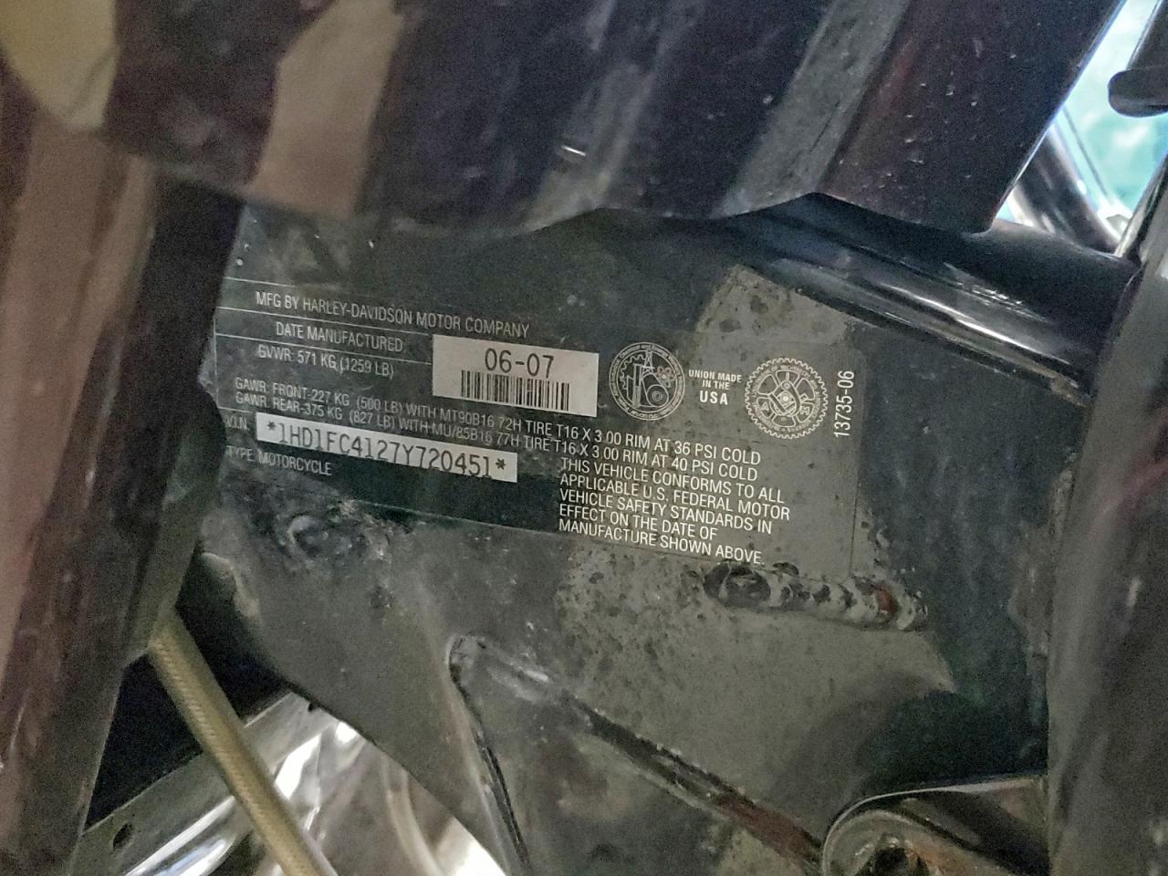 2007 Harley-Davidson Flhtcui VIN: 1HD1FC4127Y720451 Lot: 91095615