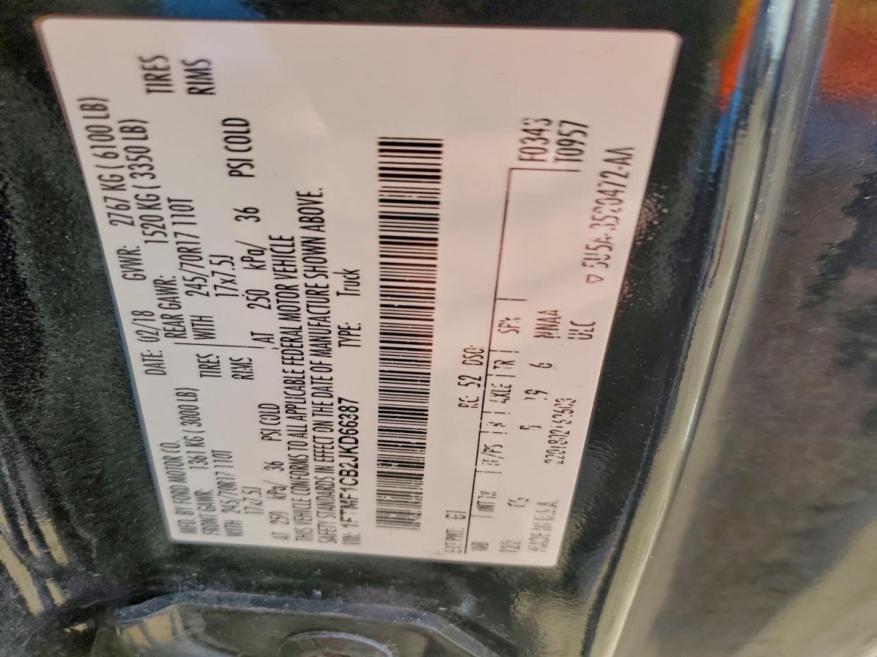 2018 Ford F150 VIN: 1FTMF1CB2JKD66387 Lot: 94537575