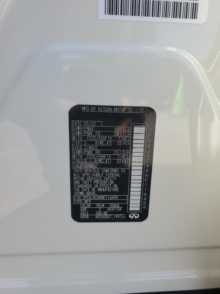 2022 Infiniti Qx50 Essential VIN: 3PCAJ5CA8NF116459 Lot: 90599165