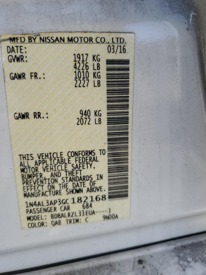 2016 Nissan Altima 2.5 VIN: 1N4AL3AP3GC182168 Lot: 92670535