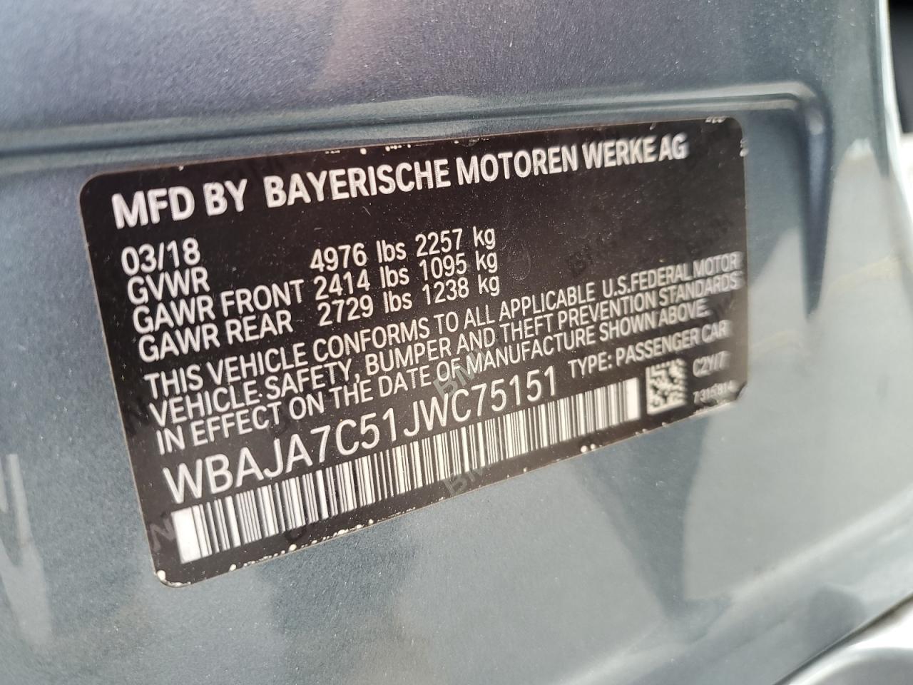 2018 BMW 530 Xi VIN: WBAJA7C51JWC75151 Lot: 92715125