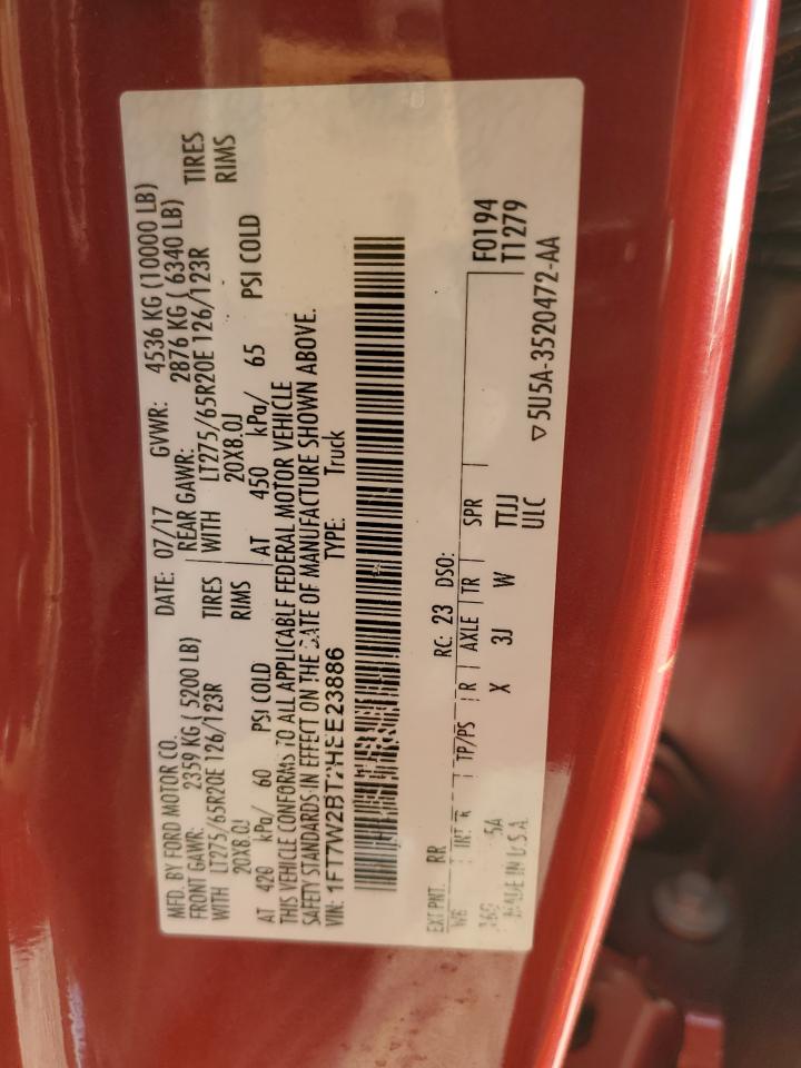 2017 Ford F250 Super Duty VIN: 1FT7W2BT2HEE23886 Lot: 92221635