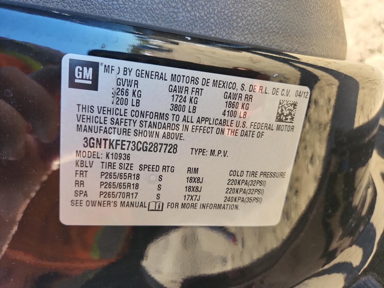 2012 Chevrolet Avalanche Lt VIN: 3GNTKFE73CG287728 Lot: 90623635