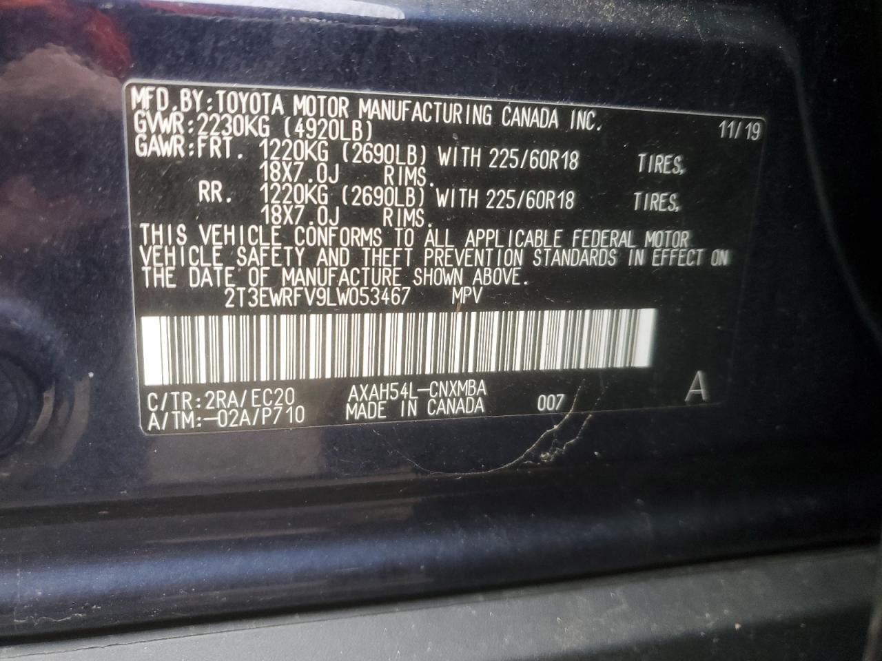 2020 Toyota Rav4 Xse VIN: 2T3EWRFV9LW053467 Lot: 93480725