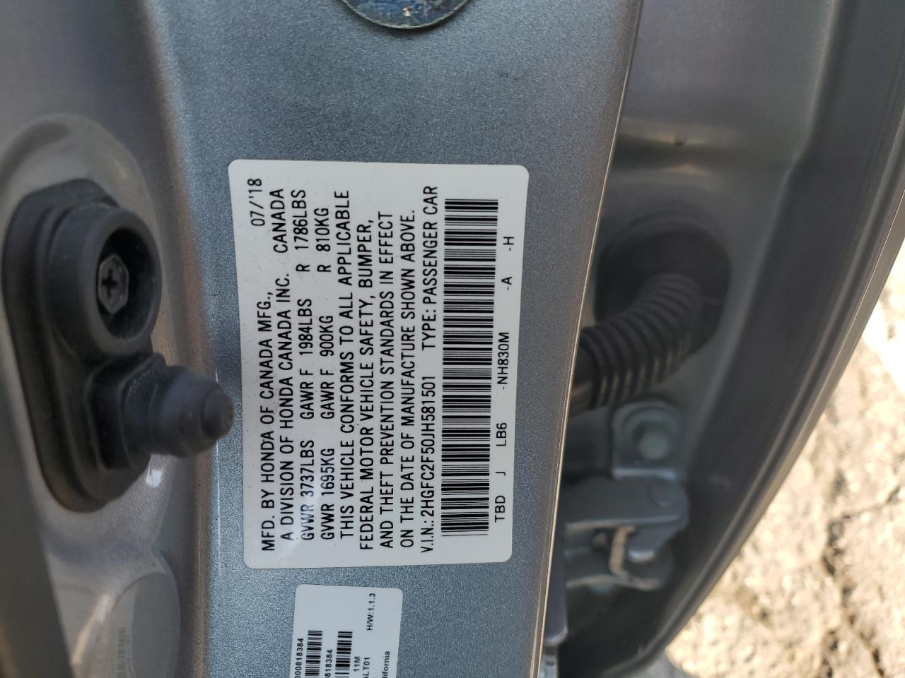 2018 Honda Civic Lx VIN: 2HGFC2F50JH581501 Lot: 91312135