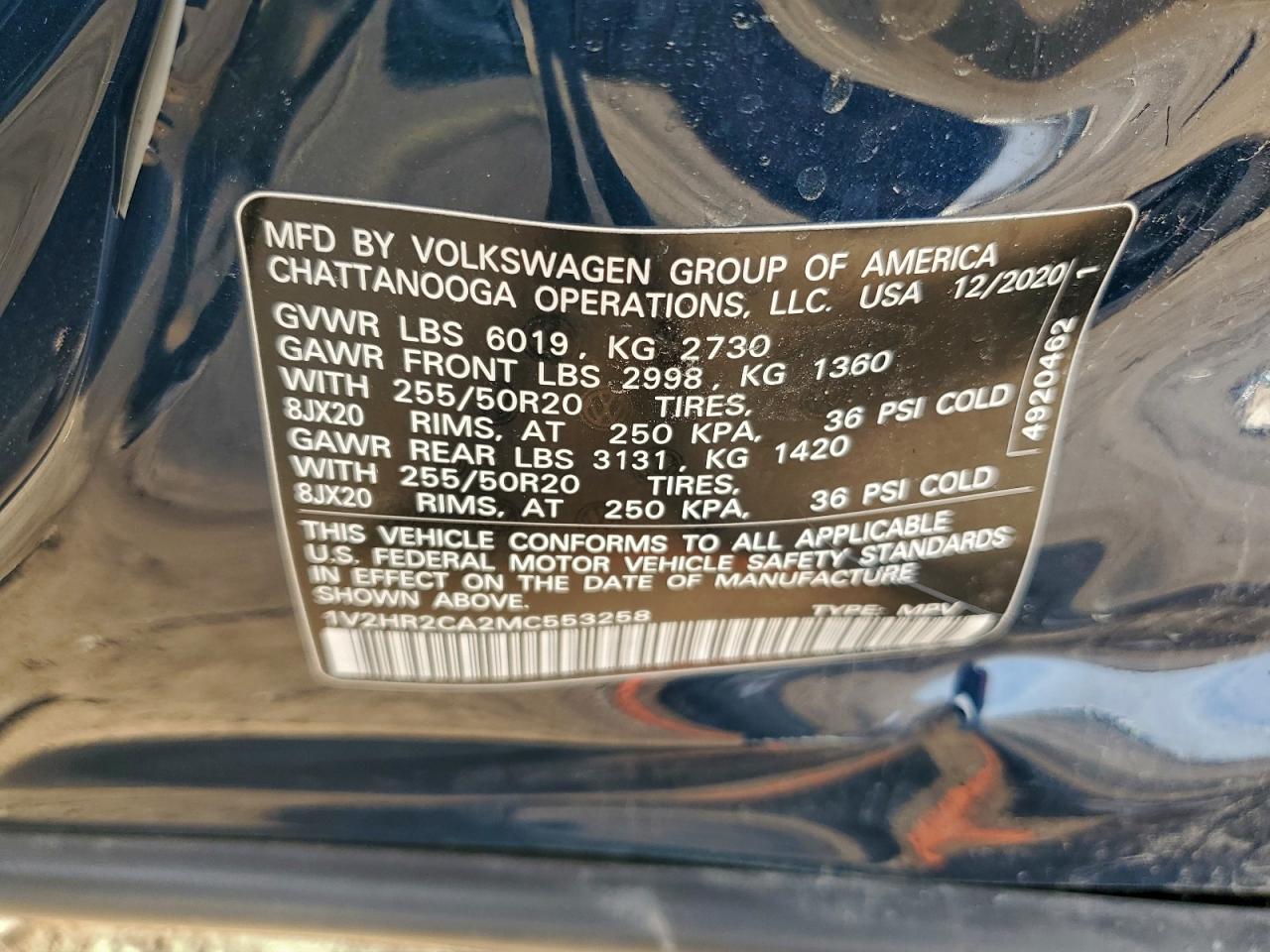 2021 Volkswagen Atlas Se VIN: 1V2HR2CA2MC553258 Lot: 93726975