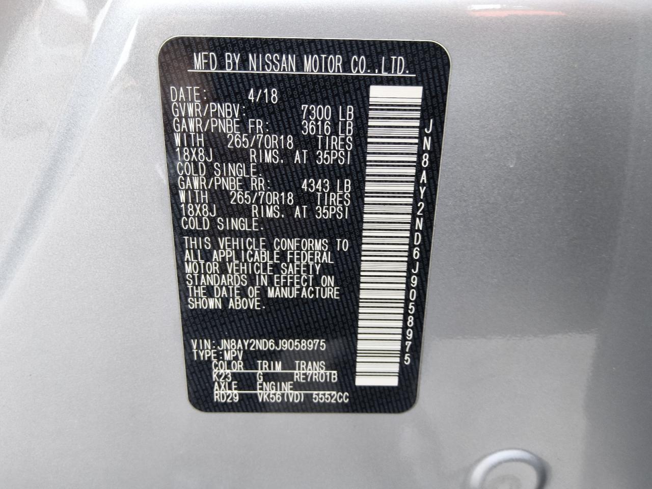 2018 Nissan Armada Sv VIN: JN8AY2ND6J9058975 Lot: 92511805