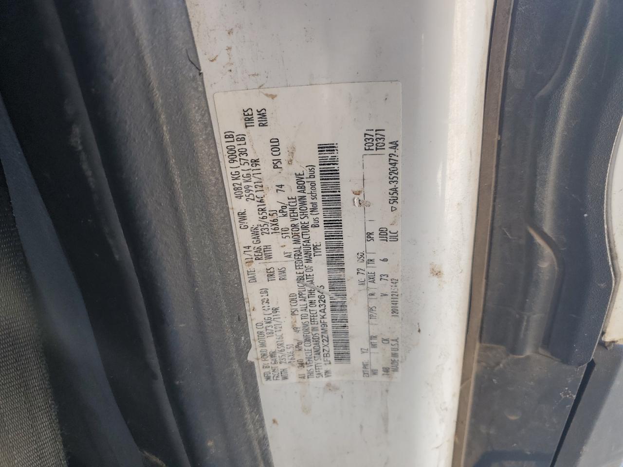 2015 Ford Transit T-350 VIN: 1FBZX2ZM9FKA32645 Lot: 92903925