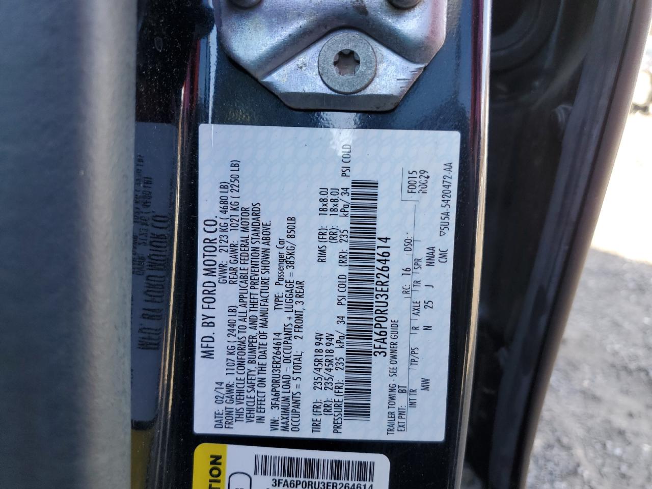 2014 Ford Fusion Titanium Hev VIN: 3FA6P0RU3ER264614 Lot: 92389995