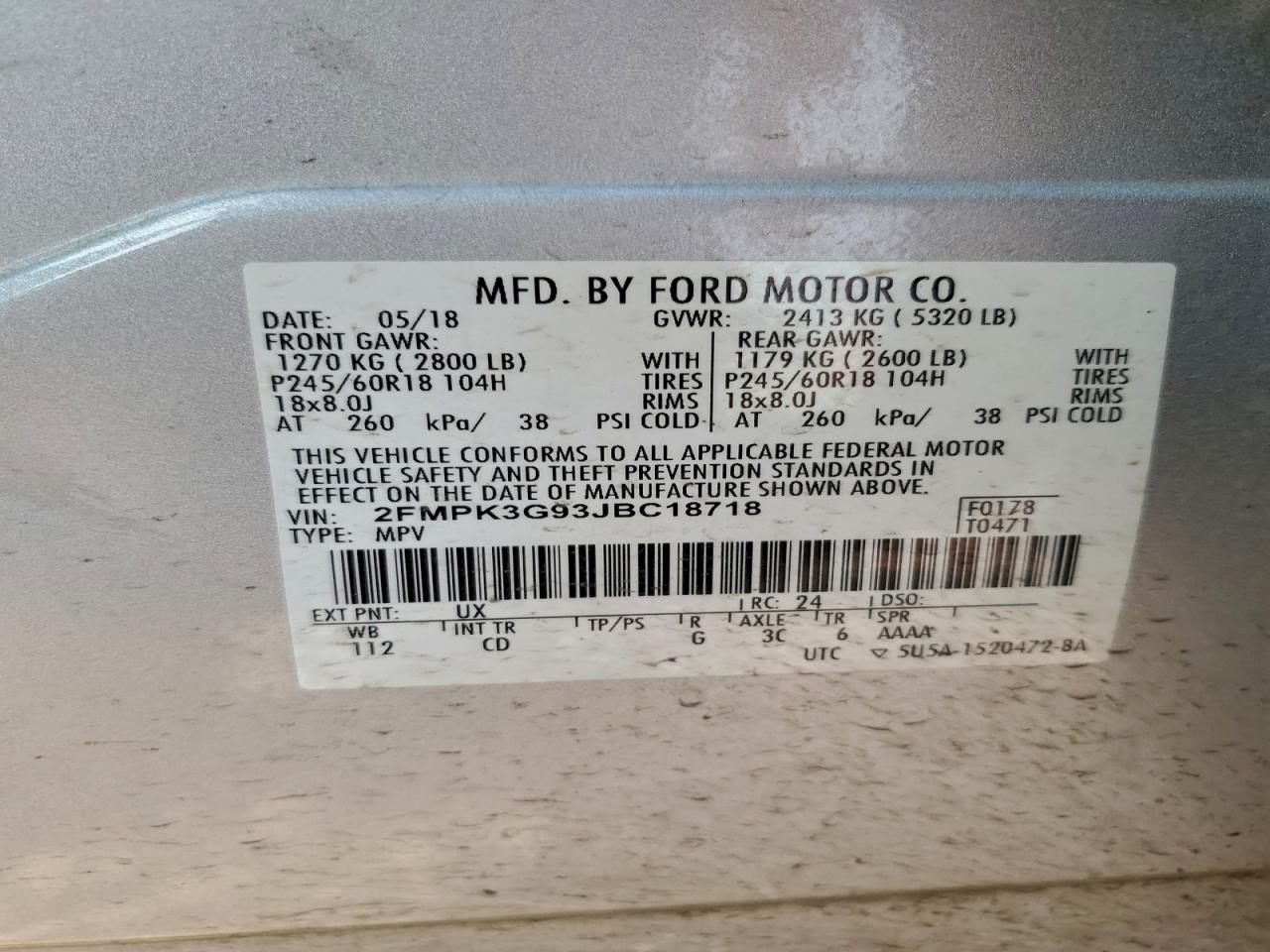 2018 Ford Edge Se VIN: 2FMPK3G93JBC18718 Lot: 94175155