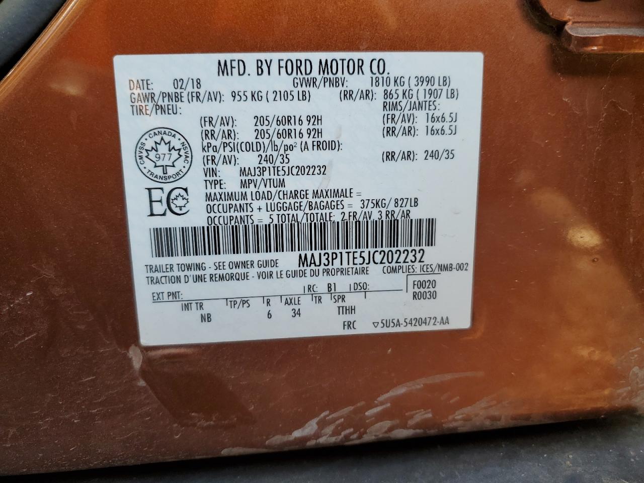 2018 Ford Ecosport Se VIN: MAJ3P1TE9JC195589 Lot: 82413305