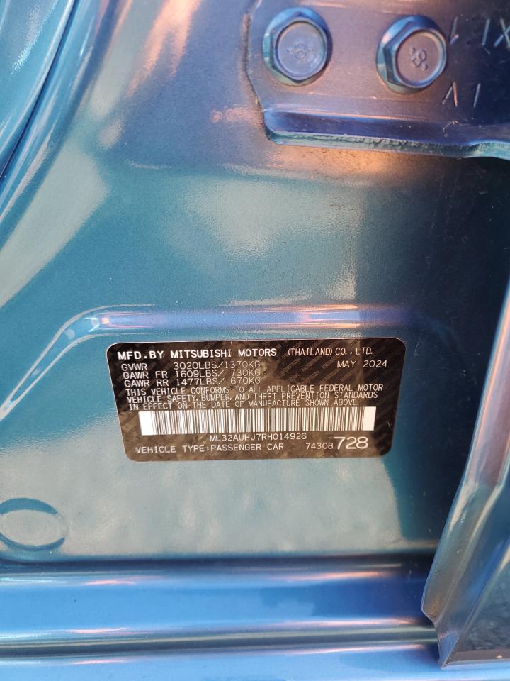2024 Mitsubishi Mirage Es VIN: ML32AUHJ7RH014926 Lot: 91321975
