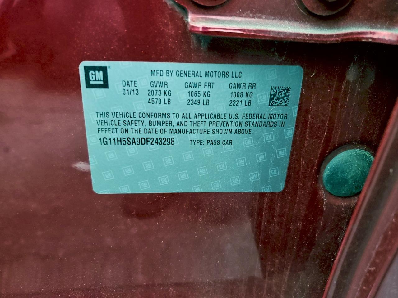 2013 Chevrolet Malibu Ltz VIN: 1G11H5SA9DF243298 Lot: 93890275