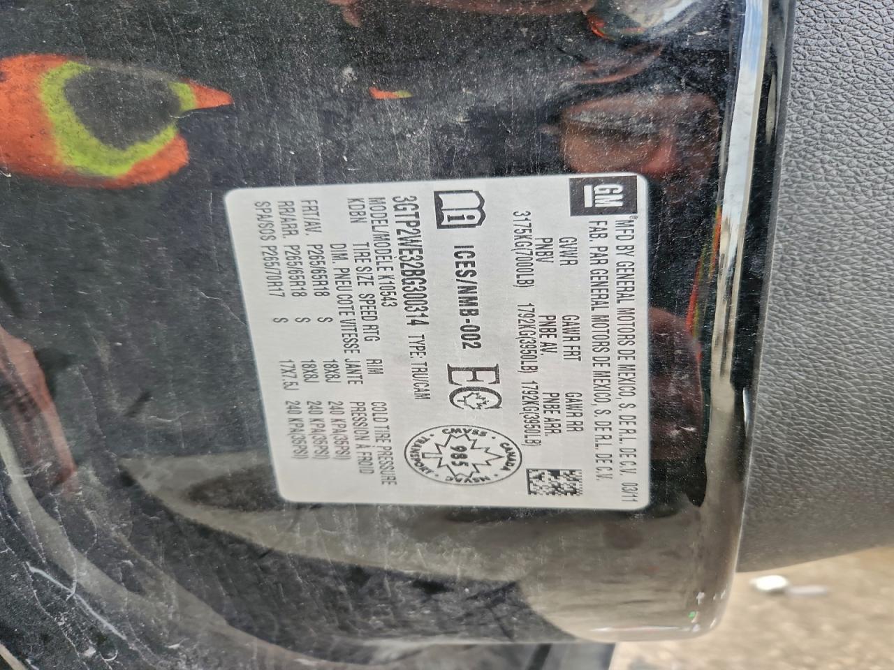 2011 GMC Sierra K1500 Slt VIN: 3GTP2WE32BG300314 Lot: 93908835