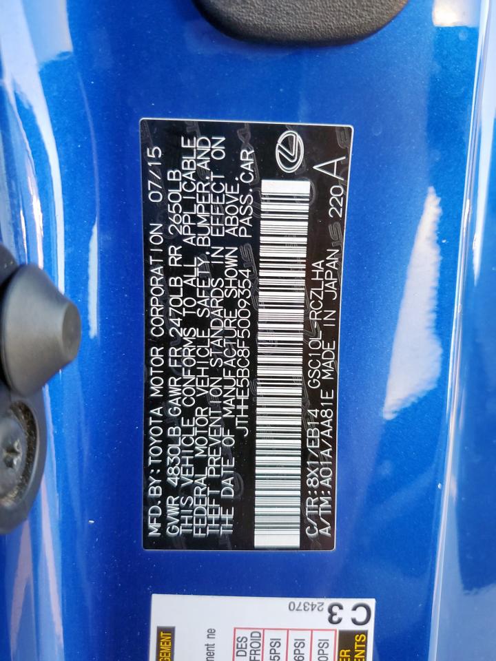 2015 Lexus Rc 350 VIN: JTHHE5BC8F5009354 Lot: 85424855