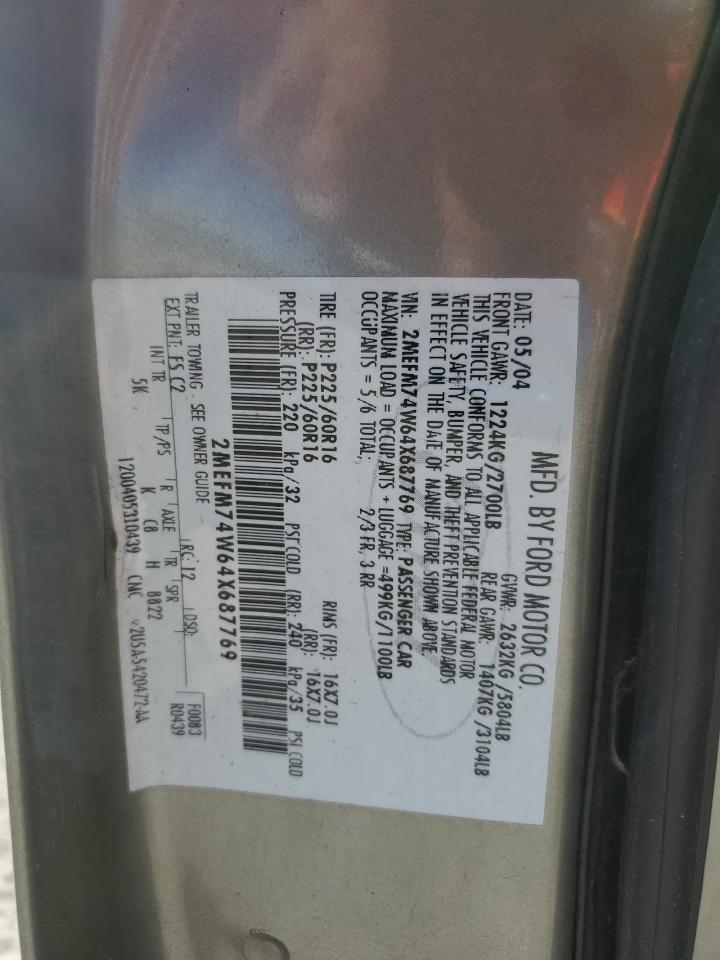 2004 Mercury Grand Marquis Gs VIN: 2MEFM74W64X687769 Lot: 91571145