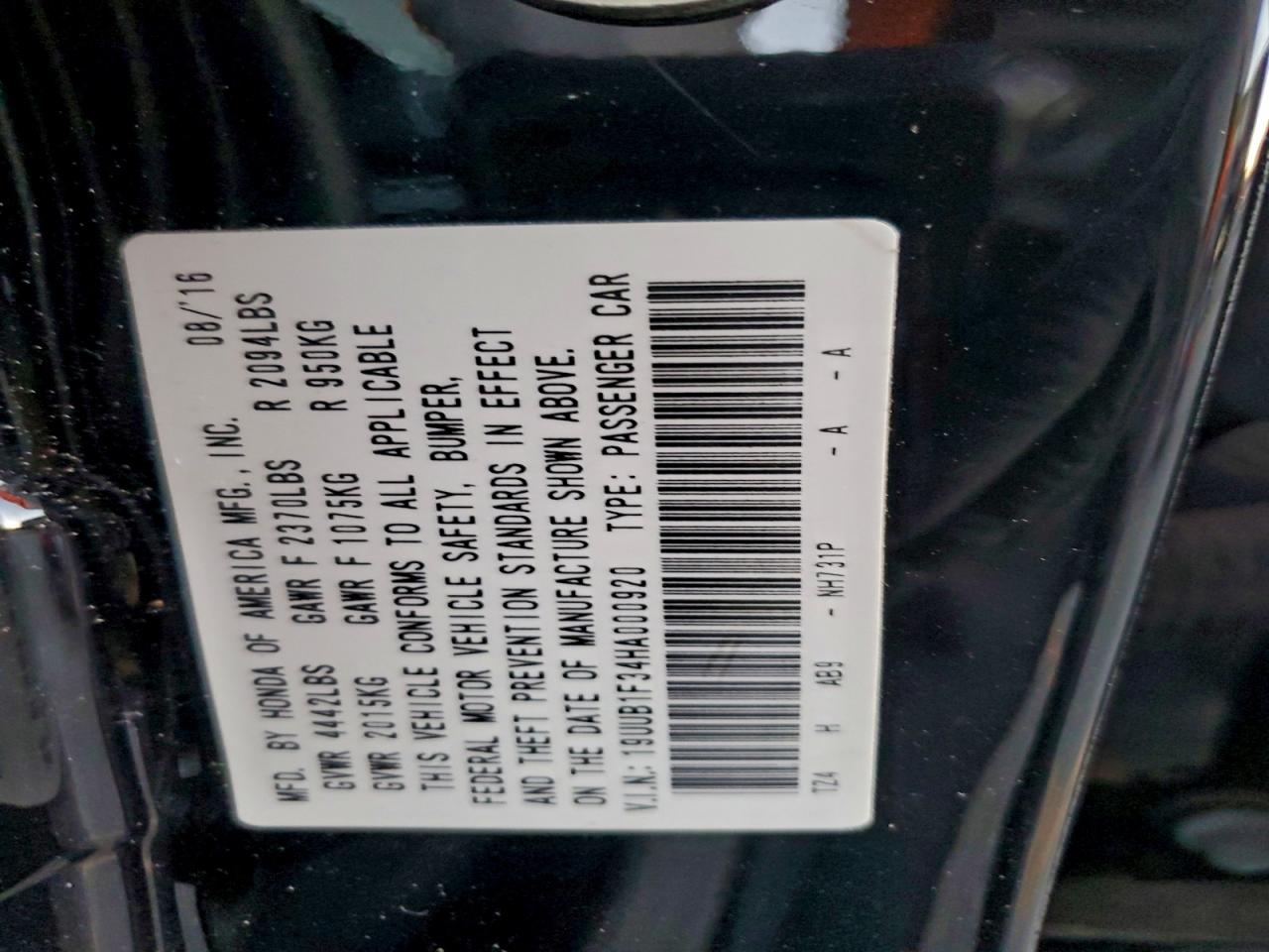 2017 Acura Tlx VIN: 19UUB1F34HA000920 Lot: 94306795