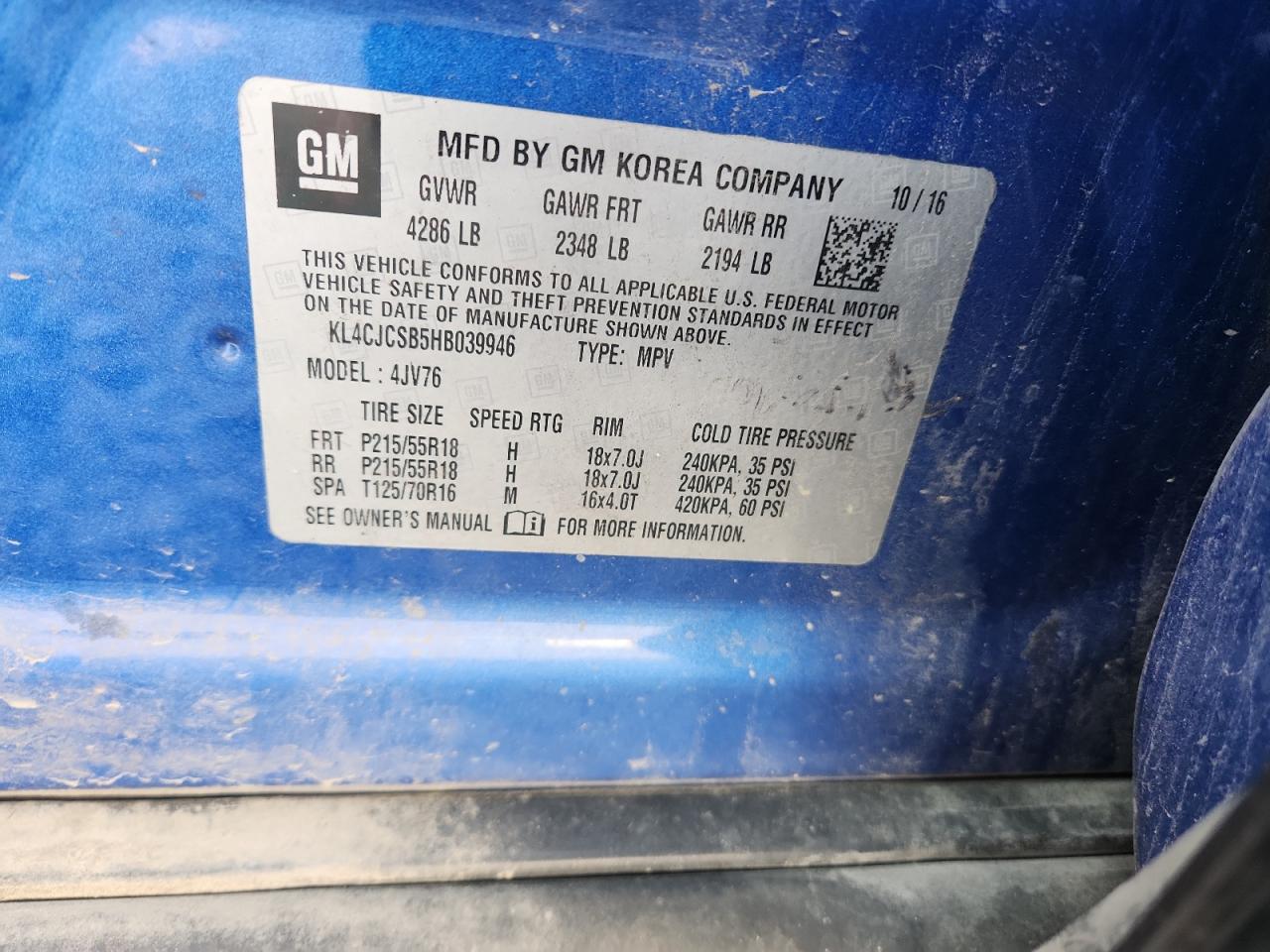 2017 Buick Encore Essence VIN: KL4CJCSB5HB039946 Lot: 92931825