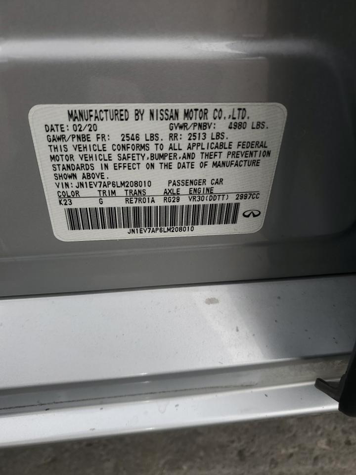 2020 Infiniti Q50 Pure VIN: JN1EV7AP6LM208010 Lot: 92858765