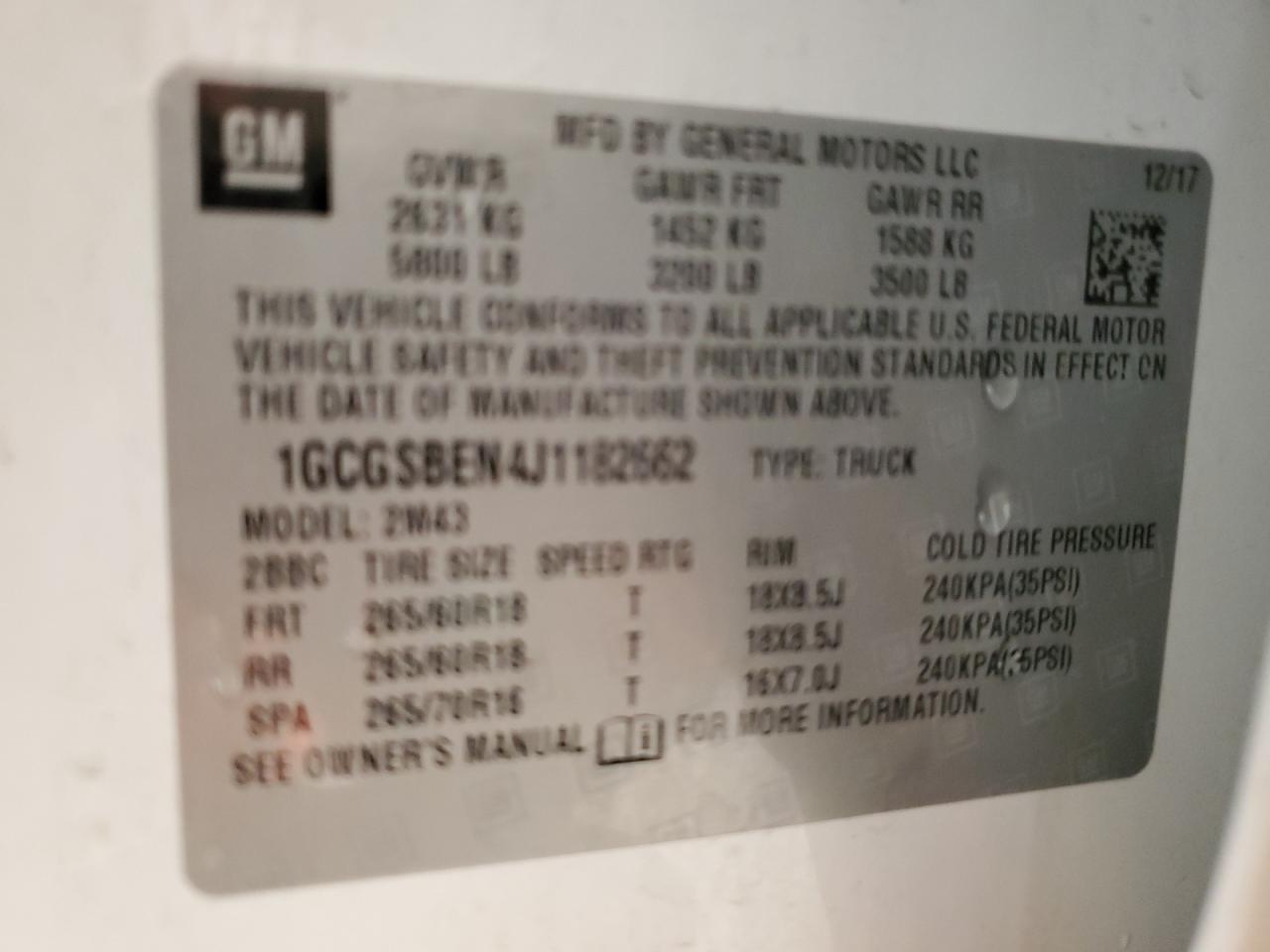 2018 Chevrolet Colorado VIN: 1GCGSBEN4J1182662 Lot: 93737045